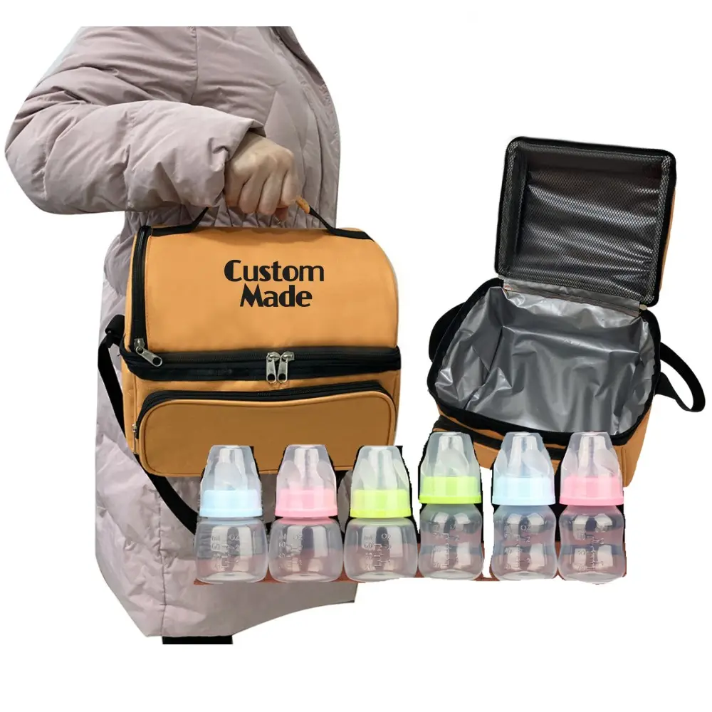Tas pendingin ASI lapisan ganda, dengan pak es tas pendingin botol perjalanan bayi hingga botol
