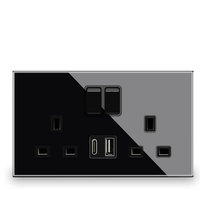 Prise murale 13A Royaume-Uni, type C universel, charge rapide, panneau en verre, prise de type C, double prise 3 broches, chargeur USB, prise Royaume-Uni