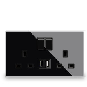 Wall Socket 13A UK universal c-type quick charging glass panel Type C Plug Socket <strong>double</strong> 3 pin Outlet USB Charger UK Socket - Product Image 2