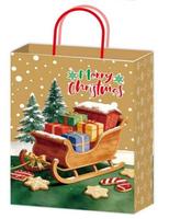 Sac en papier kraft de Noël en gros, 120 g/m², vert, compostable, recyclable, avec poignée en corde, pour emballage de boulangerie et foire artisanale