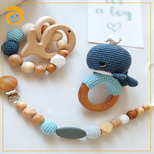 Sonajero ecológico <span class=keywords><strong>de</strong></span> ganchillo para bebé, mordedor <span class=keywords><strong>de</strong></span> madera, pulsera, anillo, sonajero orgánico, juguetes <span class=keywords><strong>de</strong></span> gimnasio para recién nacido, animal del bosque - Product Image 2