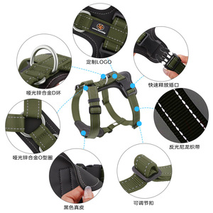 Dog Harness Vest Style Military Green Leather <b>Medium</b> Large Small Size Pet Chest Strap Walking Gear - Product Image 2