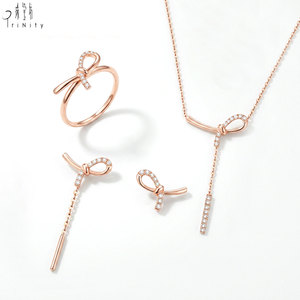 High Quality Wholesale Fine Jewelry Manufacturer Export Bowknot Jewelry <b>Sets</b> Real Natural Diamonds 18K Solid Rose Gold Jewelry - Product Image 1