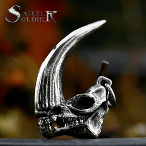 SS8-640P 2023 New Creative Design Skull Rhino Pendant Punk Rhinoceros Horn Pendant Biker Men's Pendant Cool Jewelry Accessories