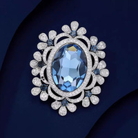 Bros Cermin Bunga Biru Retro Mewah untuk Wanita, Corsage Kristal Elegan Berkualitas Tinggi, Pin Personal untuk Aksesori Setelan, Bahan Paduan Logam