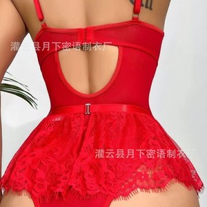 European and American cross-border midnight seductive lingerie set with lace embroidery Valentine's Day passionate uniform - Product Image 4