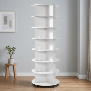 7 Tier White Plastic Rotating <b>Shoe</b> Rack Tower <b>Wheels</b> Closet Shelf Organizer 360 Degree Spinning Minimalist Freestanding Home - Product Image 3