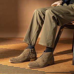 Botas Chelsea de Piel Genuina Nuevas con Cordones, Altura al Tobillo, Otoño Invierno, Cómodas, Modernas, Casuales, para Caminar, Zapatos para Hombre - Product Image 3