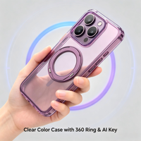 Coques de téléphone portable colorées en TPU+PC pour 18 Pro Pro Max avec support rotatif en métal à 360°, bords rigides et souples, anti-traces de doigts