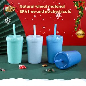 450ml Double Layer Plastic <b>Straw</b> Tumbler Matte Texture High Appearance Portable Coffee <b>Cup</b> for Women Couples Office Outdoor - Product Image 4