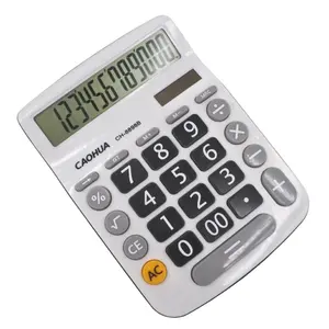 White solar 12 digits display calculator with big black button for office and business