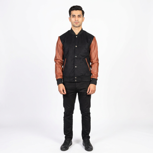 New Style <b>Long</b> Sleeve Durable Breathable Varsity Letterman <b>Jacket</b> Front Logo Stand Collar Covered Button Closure for <b>Men</b> Winter - Product Image 1