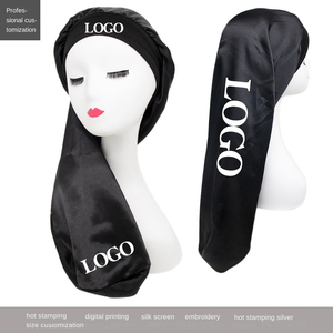 Bonnet de nuit en satin de soie doublé pour femmes avec logo personnalisé, bande large réglable, pour tresses, avec longs liens - Product Image 5