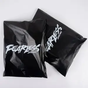 Bolsas de correo biodegradables negras con logotipo personalizado, carteras de franqueo compostables, envío de plástico, sobres exprés, correo de polietileno de mensajería