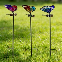 Nouvel insert décoratif pour pot de fleurs, libellule en fer, papillon lumineux, design pastoral, utilisation extérieure, jardinage, métal