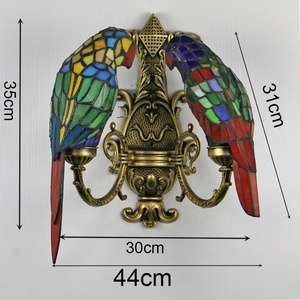 LongHuiJing Tiffany Pastoral Style Double Headed Parrot Handmade Stained Glass 2light Wall Lamp Suitable for Bedroom Living Room - Product Image 2