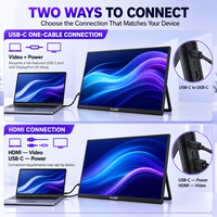 Moniteur portable tactile 16 pouces pour ordinateur portable, écran IPS FHD Plus 60Hz 14 mm, double USB-C, étui en cuir, idéal pour le travail professionnel.