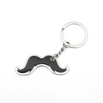 Manufacturer wholesale custom black enamel moustache keyring funny key fob metal keychain