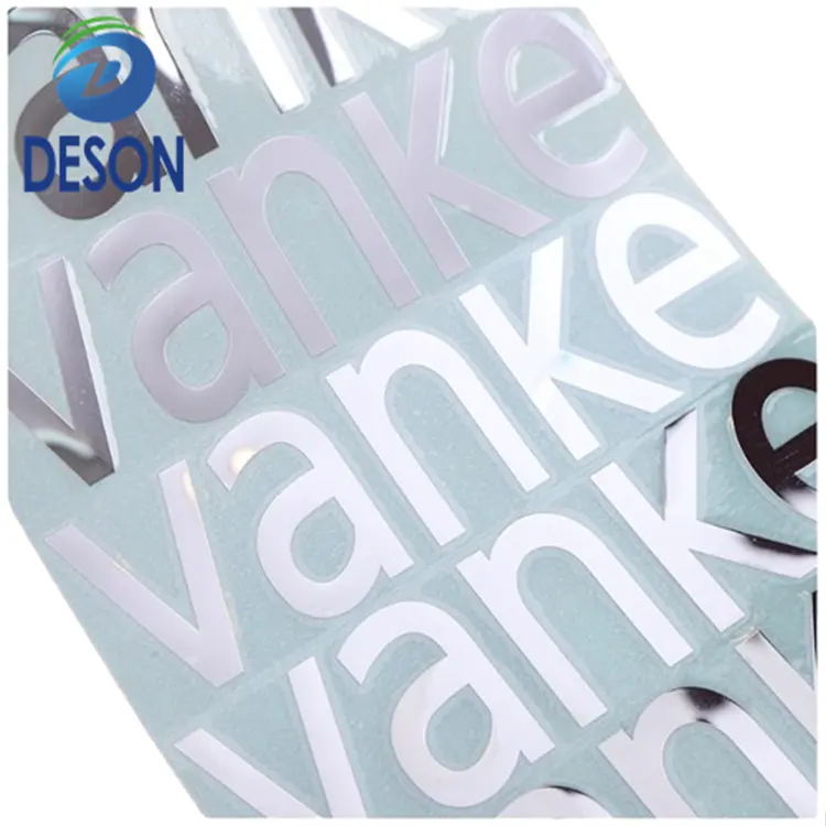 Deson private logo printing glass bottle metal adhesive sticker labels,personality company brand name printed die c gold silver