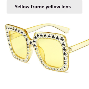 Bán buôn retro cổ điển Glam kính mặt trời thạch lấp lánh Bling óng ánh màu hồng quá khổ khung vuông UV400 kính mát - Product Image 3