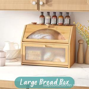 Bamboo Bread Storage Box 16.4x7.5x6.5 Inches Double Layer With Transparent Lid For <b>Kitchen</b> Countertop - Product Image 3