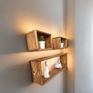 Juego de madera montado en la pared de 3 cajas flotantes estante organizador de almacenamiento de exhibición para decoración del hogar