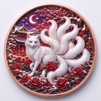 Pièce de monnaie en cuivre pur 999 de 1 oz, série Renard à neuf queues, en relief 3D, couleur UV, édition collector colorée