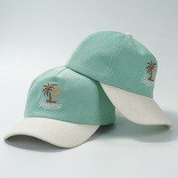 Casquette de baseball personnalisée en velours côtelé à 5 panneaux bicolore avec logo brodé 3D palmier, visière incurvée, style vintage Dad Hat, vente en gros usine