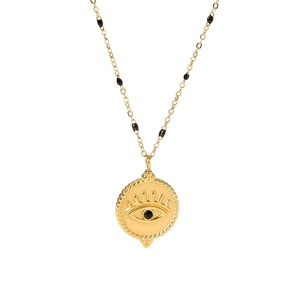 Collana con Ciondolo a Moneta Occhio di Allah in Acciaio Inossidabile Placcato Oro 18k di Alta Qualità, con Catena a Perline - Vendita all'Ingrosso - Product Image 1