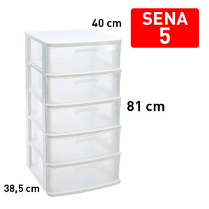 Unità di Stoccaggio Sena con 5 Cassetti in Plastica Bianca, Organizzazione Domestica Durevole e Riutilizzabile - Product Image 1