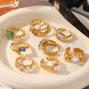 خواتم فاخرة للنساء من الفولاذ المقاوم للصدأ المطلي بالذهب عيار 18 قيراط، مقاومة للصدأ، بتصميم أحجار كريمة ملونة من الزركونيا المكعبة من كيتي - Product Image 5