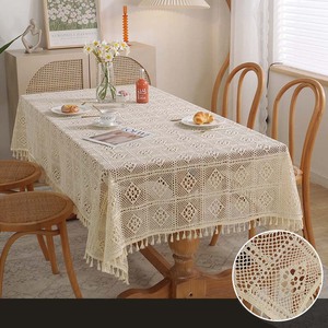 Nappe tricotée ajourée vintage style américain, couverture de <span class=keywords><strong>table</strong></span> en dentelle crochet beige antidérapante - Product Image 1