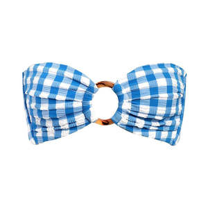 Maillots <span class=keywords><strong>de</strong></span> <span class=keywords><strong>bain</strong></span> personnalisés pour femmes : Bikini sexy brésilien bandeau à nouer, motif Gingham, avec anneau en bois sur le devant, vente en gros - Product Image 3