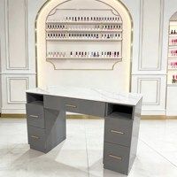Table de manucure professionnelle de luxe en bois avec plateau en marbre et tiroirs pour salon de manucure, design 3D, mobilier de salon