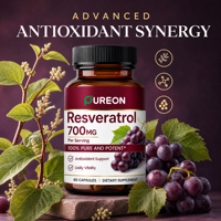 Capsules de Resvératrol Pureon, directement de l'usine, 100% pures et puissantes pour l'entretien cellulaire, complément alimentaire pour adultes
