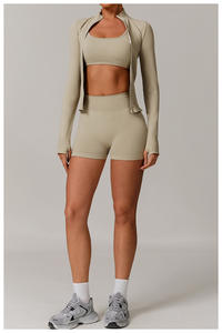 Set Sportivo da <span class=keywords><strong>Donna</strong></span> 4 Pezzi Senza Cuciture con Logo Personalizzato, Completo da Yoga con Giacca con Zip, Leggings e Top Aderente Taglie Forti per Fitness e Corsa - Product Image 6