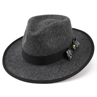 Nouveau Design Vintage Fedora Chapeaux Femmes Large Bord 100% Laine Feutre Chapeau Avec Arc En Gros Allemand Unisexe Fedora Chapeaux pour Hommes