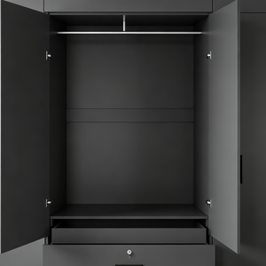<span class=keywords><strong>Armoire</strong></span> de chambre à coucher de luxe noire mate, prête à assembler (RTA), avec tiroirs et tringle de suspension, fabrication OEM/ODM sur mesure - Product Image 3