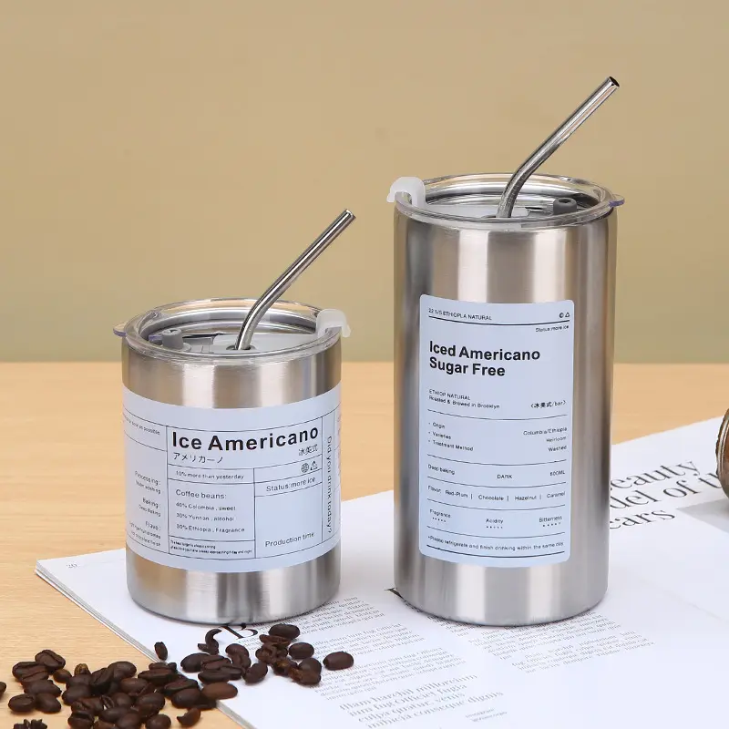 Termos cangkir kopi, botol minum Stainless Steel dengan sedotan 12oz 20OZ es Amerika kopi vakum lapisan ganda