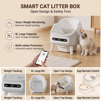 Caja de Arena Inteligente para Gatos, Autolimpiable, Control por Aplicación, WiFi, Pesaje Inteligente, 8L, Parte Superior Abierta, Gran Capacidad para Gatos Grandes, OEM