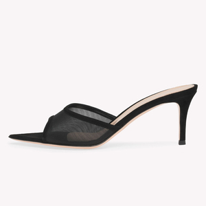 Mules à talons aiguilles en maille pour femmes, bout pointu, à enfiler, en daim transparent, chic, à bout ouvert, vente en gros, personnalisables OEM - Product Image 5