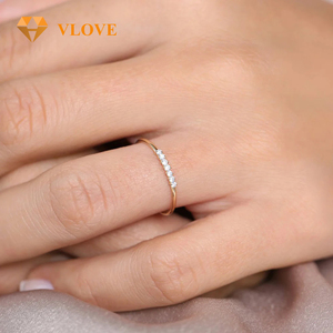 Vlove เครื่องประดับแต่งงานทองคำแท้แหวนเพชรทับทิมสีฟ้าส่วนบุคคลทอง14K วงเพชรที่สวยงาม7ชิ้น - Product Image 4