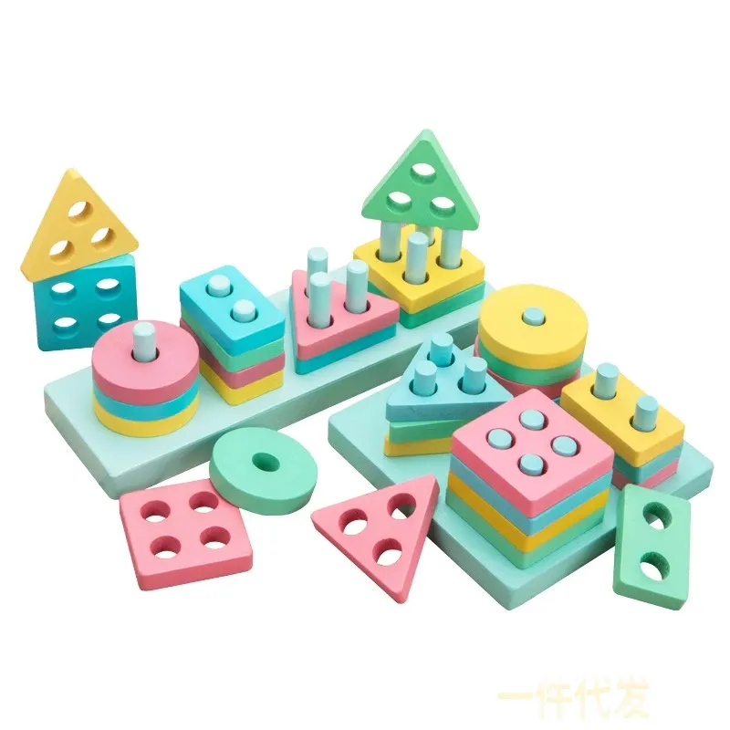Mainan Pendidikan Anak-anak Blok Pilar Kayu Macaron Warna Bayi Blok Bangunan Bayi Pendidikan Dini Belajar Bentuk Cocok Kolom Set