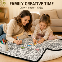 Couverture à colorier DIY de qualité supérieure, super douce, pour adultes et enfants, avec marqueurs lavables, en velours peluche, vente en gros, OEM personnalisé