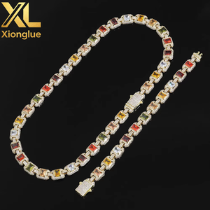 Parure de bijoux unisexe en cuivre plaqué or 18 carats avec zircon coloré de 12 mm, design de niche simple, 24 pouces, pour usage quotidien - Product Image 1