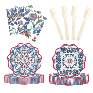 DAMAI - Juego de Platos, Vasos y Servilletas Desechables de Papel con Diseño Floral Estilo Chino Retro para Fiestas, para 8 Personas - Product Image 3