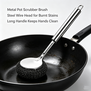Brosse de nettoyage de cuisine en acier inoxydable à long manche, anti-rayures, pour casseroles, poêles, évier et ustensiles de cuisson - Product Image 3
