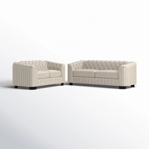 Modern <strong>Grey</strong> Velvet Chesterfield Sofa Set 2 Seater <strong>Loveseat</strong> and 3 Seater Couch with Tufted Back for Living Room Villa Hotel - Product Image 6