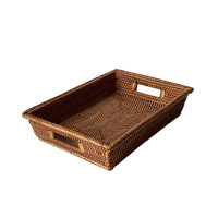 Plateau de service rectangulaire en rotin tressé à la main de style nordique, grand format, marron, pour rangement de fruits et articles divers, décoration intérieure et utilisation en fête