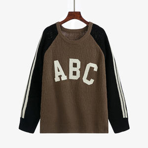 Casual Women's Winter Crew Neck <b>Jumper</b> Loose <b>Long</b> Knitted Pattern Silk Raglan Sleeves Embroidered Letter Printing Front Sweater - Product Image 5